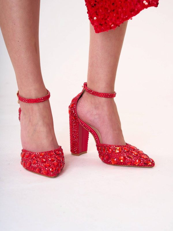 JDZYBB014_111 Zapatos y Clutch Rojo Cristal de Fiesta - Juego Bésame de LUISON