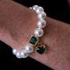 Brazalete Esmeralda Y Perlas Gold