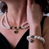 Brazalete Esmeralda Y Perlas Gold