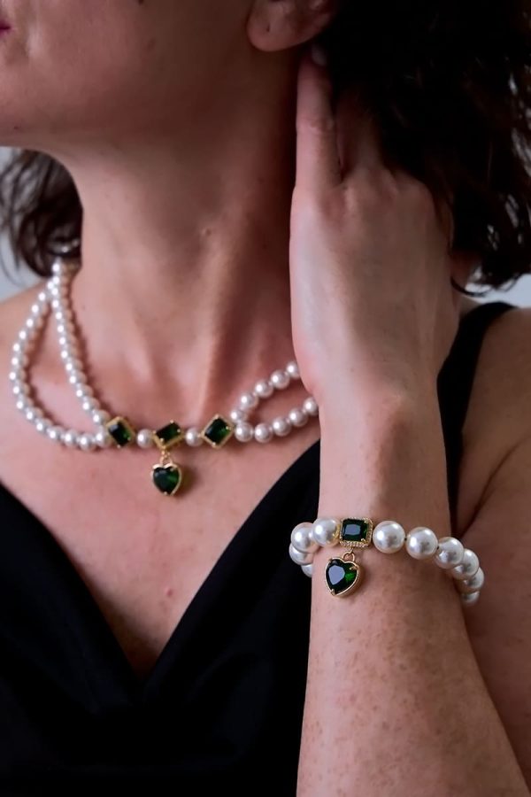 Brazalete Esmeralda Y Perlas Gold - Imagen 2