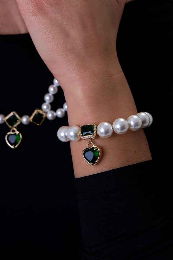 Brazalete Esmeralda Y Perlas Gold