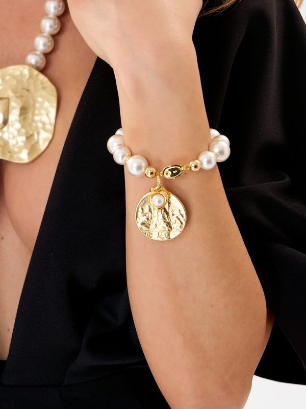 Brazalete Pearls Heart Gold