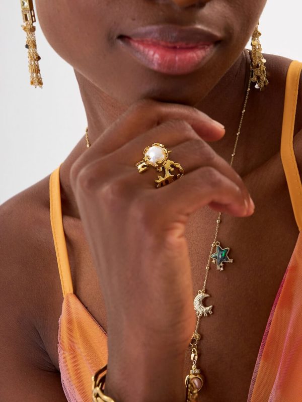 Anillo Pearl Flower Gold