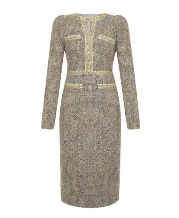 Vestido Jaklin Beige Dorado - Imagen 2
