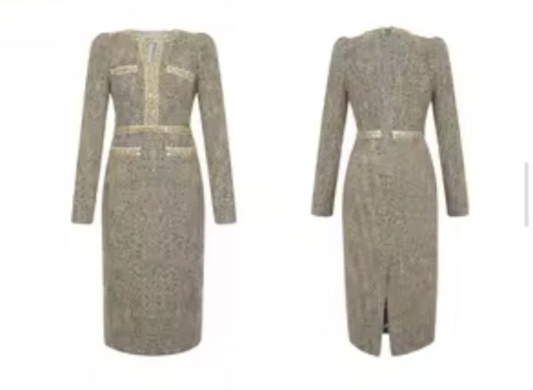 Vestido Jaklin Beige Dorado - Imagen 3