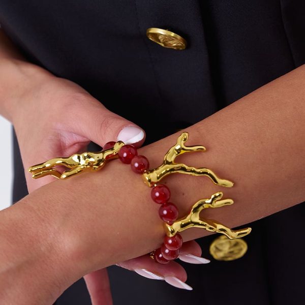 Brazalete Jade y Coral Dorado