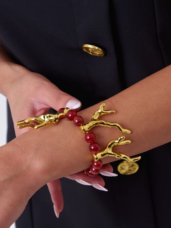 Brazalete Jade y Coral Dorado (1) Brazalete Jade y Coral Dorado