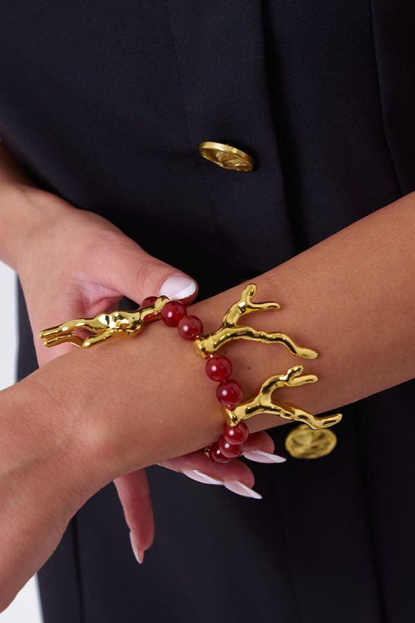 Brazalete Jade y Coral Dorado (1) Brazalete Jade y Coral Dorado