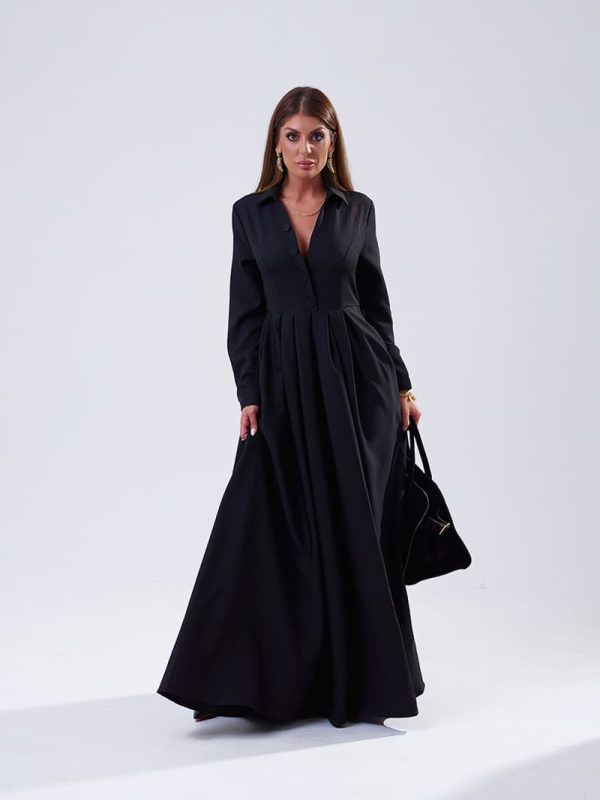 VESTIDO-GEMMA-NEGRO (2) Vestido negro de diseño con corte de calidad premium