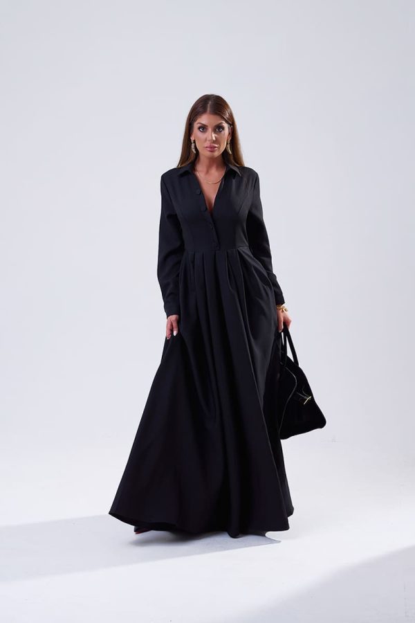 Vestido negro de diseño con corte de calidad premium